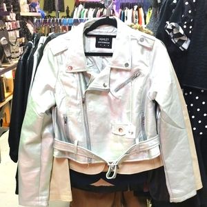 New Ashley Outerwear silver Medium moto jacket